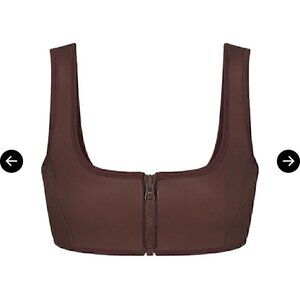 SKIMS RUBBERIZED SCUBA SWIM/TOP, FRONT ZIPPER, COCOA COLOR, 4X